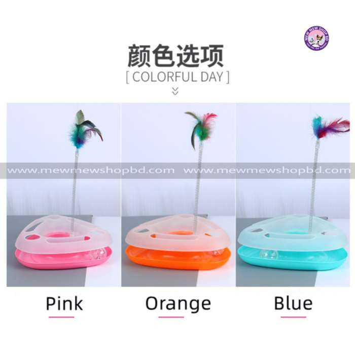 Triangular Pet Cat Turnable Disk Toy with Spring Feather