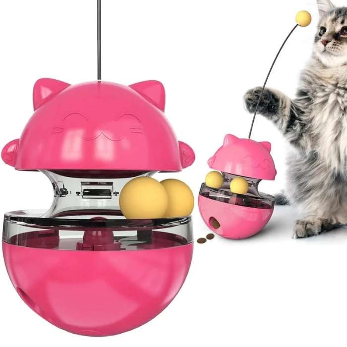 Cat Food Dispenser Tumbler Toy with Rolling Balls and Slow Feeder