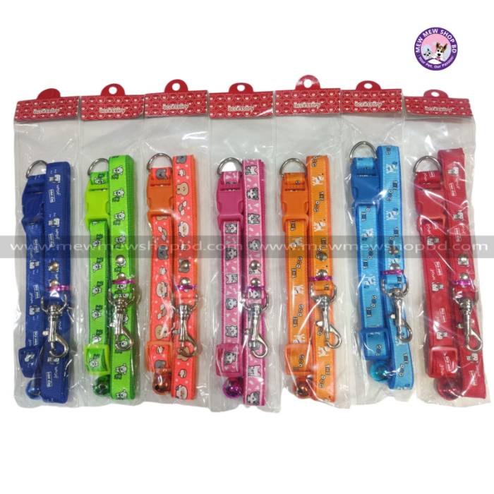 Mixed Doll Printed Pet Dog & Puppy Collar With Leash