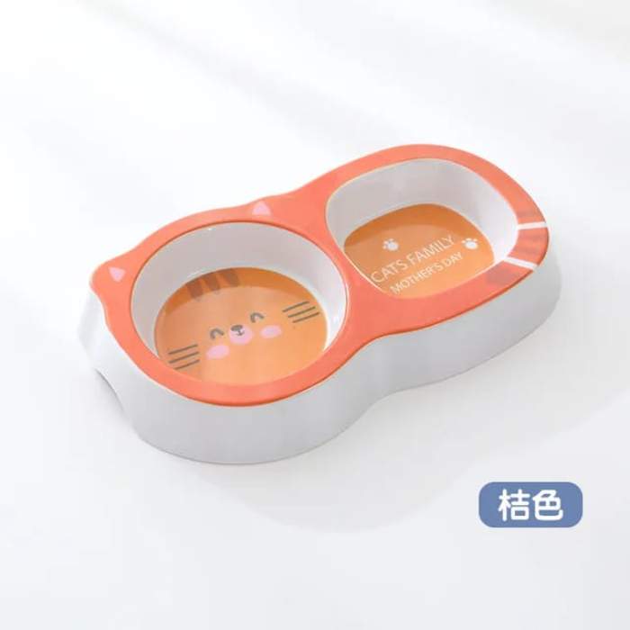 Cartoon Printed Square Circle Melamine Pet Cat & Puppy Double Food Bowl