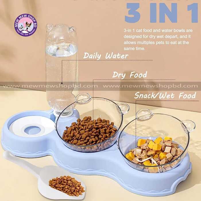 Cat Ear Design Three Bowl with Dry and Wet Separation Food Bowl for Pet Cat