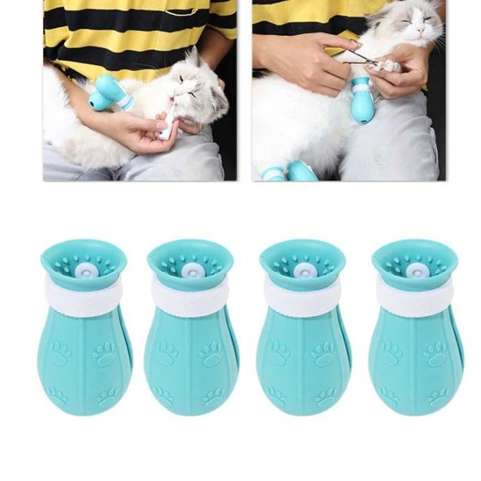 4 Pieces Cat Claw Safety Covers Adjustable Silicone Cat Boots for Bathing & Grooming