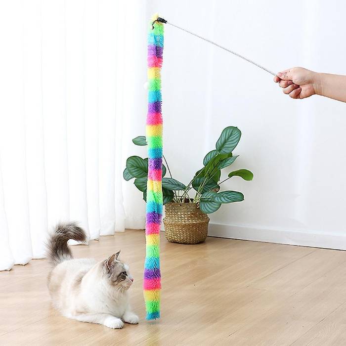 Colorful Funny Cat Stick with Crisp Bell Caterpillar Interactive Teaser Wand-(1Pcs)