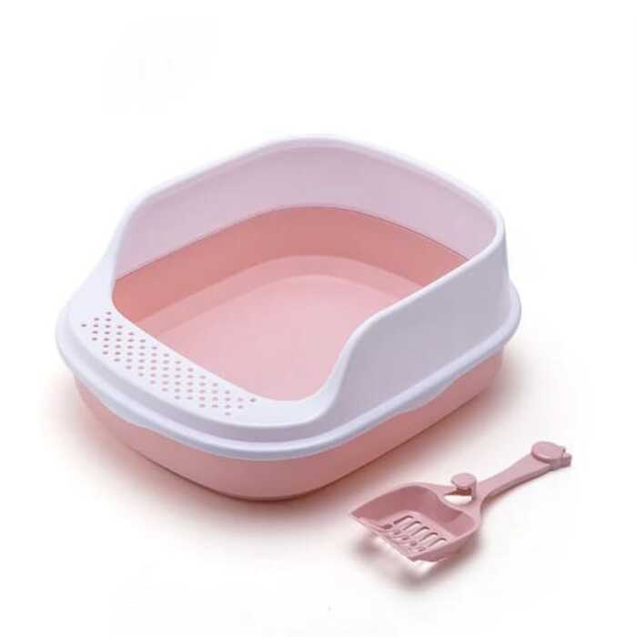 Cat Litter Box Semi-closed  Plastic Litter box with Scoop for Pet Cat
