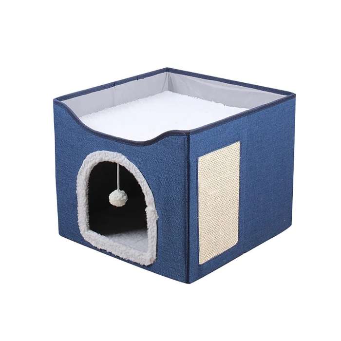 Foldable Pet Cat & Dog Stool House with Scratching Pad