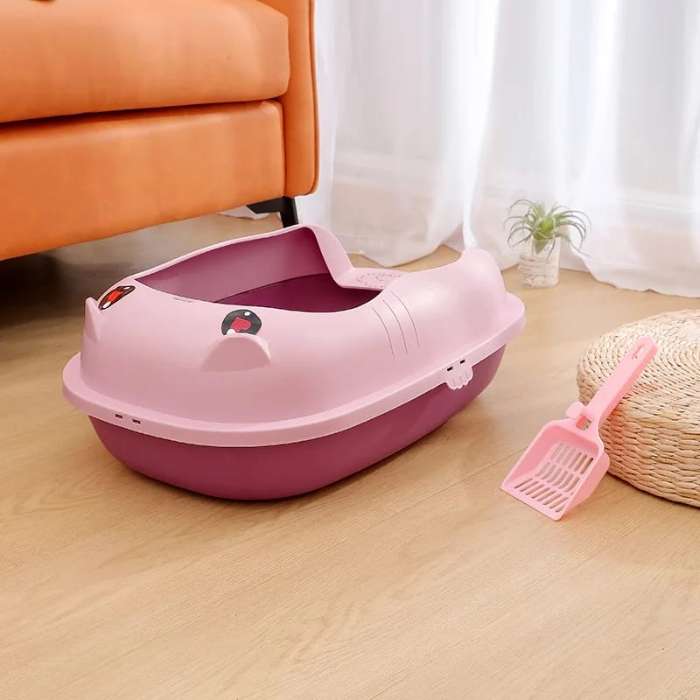 Cat Ear Design Colourful Semi-Enclosed Litter Box with Scoop