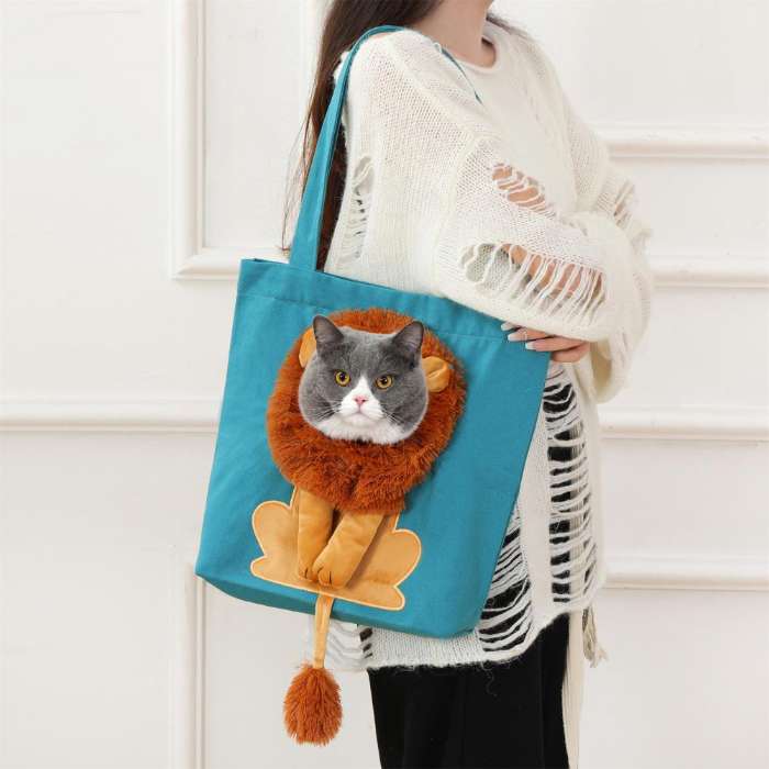 Lion Design Cat Breathable Bag Soft Pet Carriers with Safety Zippers Handbag for Pets