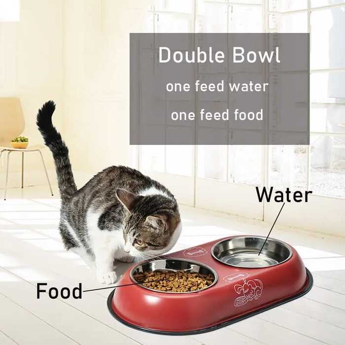 Printed Stainless Steel Double Sided Food & Water Bowl for Pet Cat , Puppy & Dog