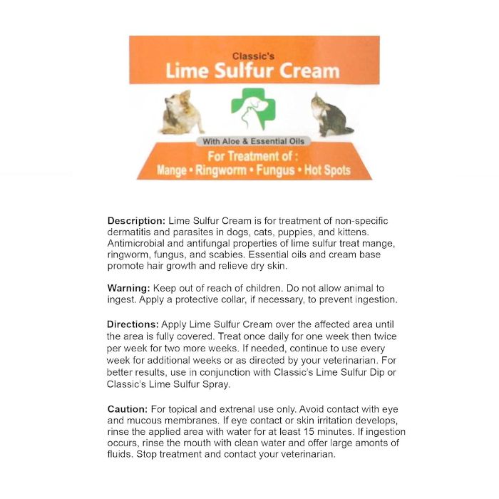 Classic's Lime Sulfur Pet Skin Cream for Cats and Dogs 100g