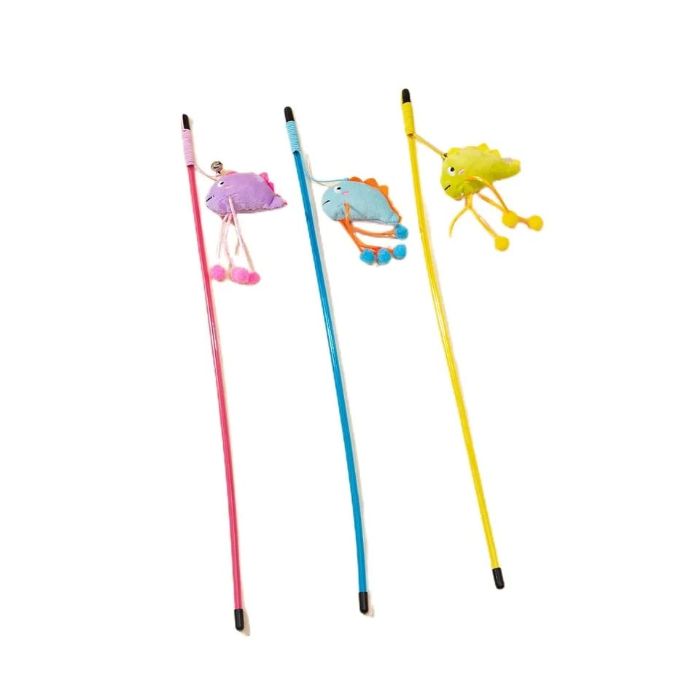 Funny Face Dragon Fish with Four Plush Ball Plastic Teaser for Pet Cat