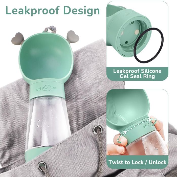 Pet Cat & Dog Leak Proof Portable Travel Food & Water Bottle Container with On Off Button