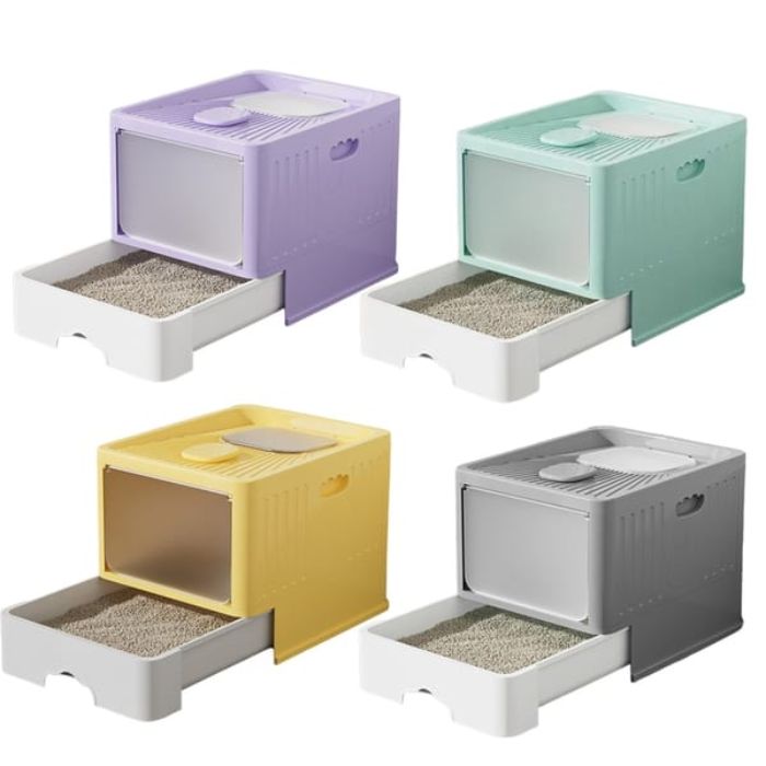 Pet Cat Toilet Litter Box with Lid Drawer System Foldable Large Including Pastic Scoop (Inside Dhaka Only)