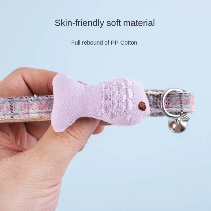 Premium Fish Design Cotton Embroidered Pet Cat Adjustable Collar