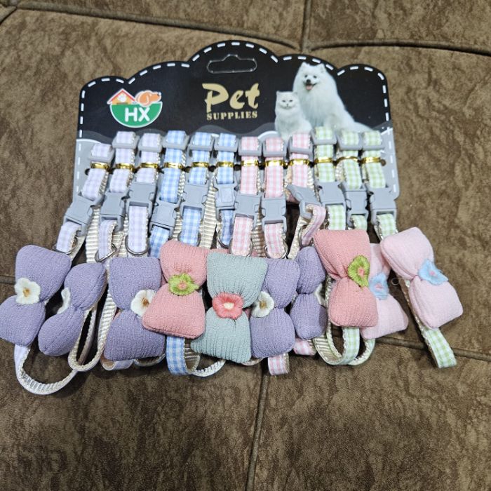 Random Coloured  Floral Printed Adjustable Bow Collar for Pet Cat