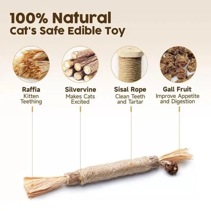 Pet Cat Toys Silvervine Chew Catnip Stick with Hemp Rope 1pcs