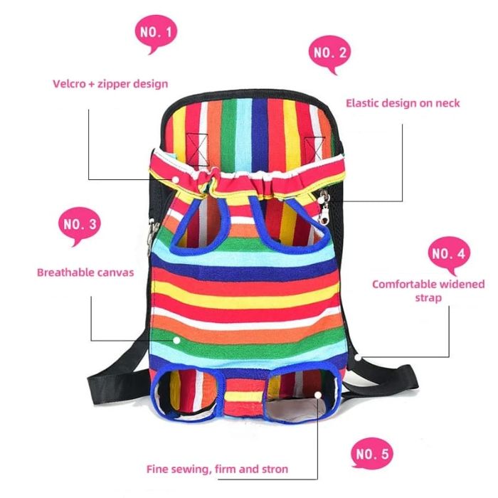 Rainbow Printing Pet Backpack Adjustable Straps Pet Front Cat Dog Mesh Backpack Pet Shoulders Bag