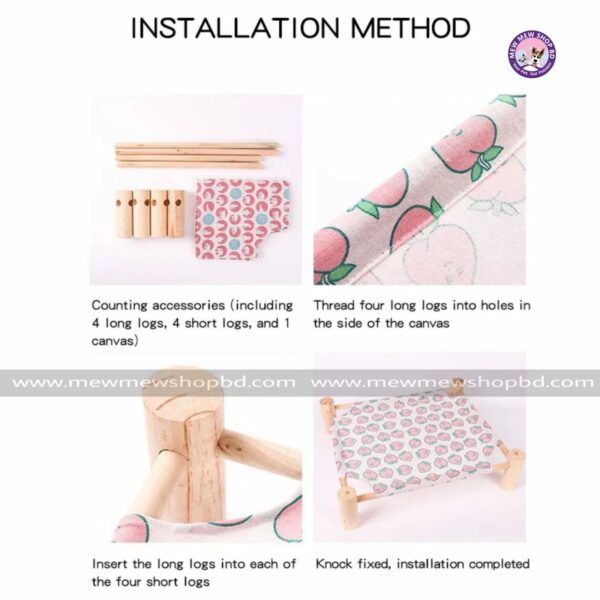 Cat Hammocks Bed Wood Canvas Durable House for Small Pet Cat