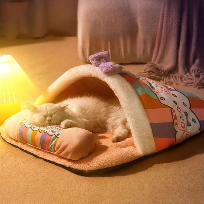 Colourful Multipurpose Pet Cat Comfortable Bed with Blanket & Pillow