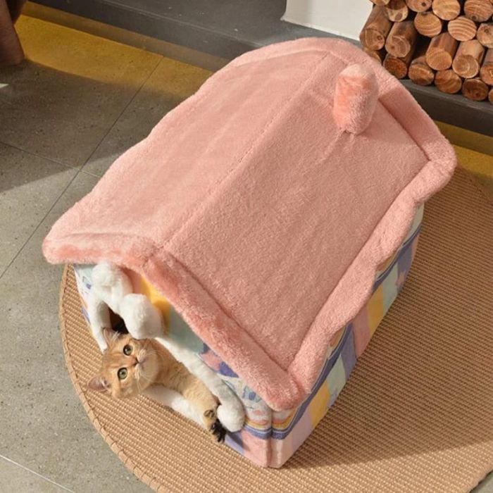 Rabbit Ear Design Tent shape Enclosed Warm House Plush Sleeping Bed for Pet Cat