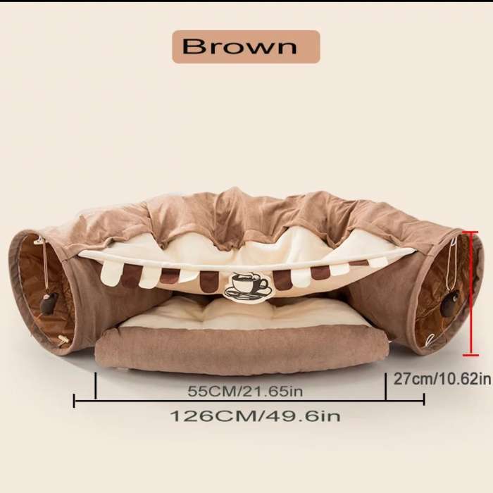 Pet Cats Tunnel Toy with Funny Ball, Collapsible Tunnel Bed and Cushion Mat