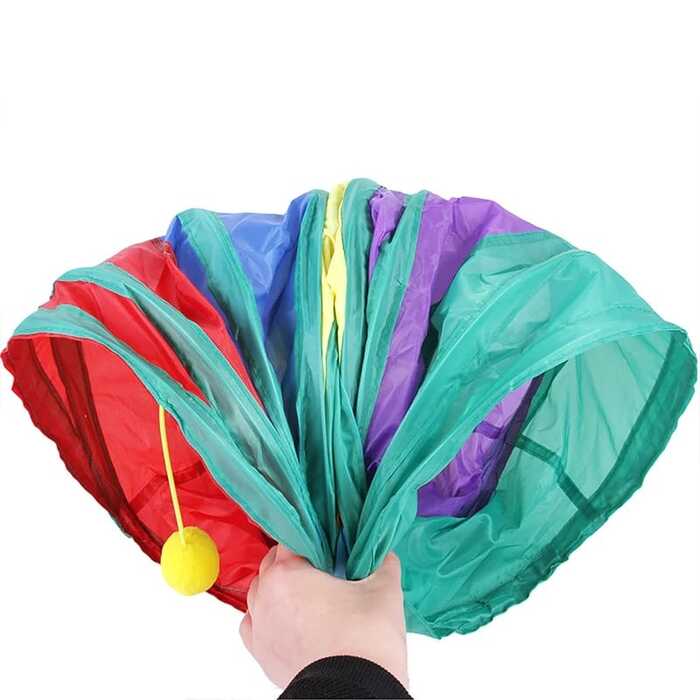 S Shape Foldable Pet Cat Rainbow Colored Tunnel Toy for Indoor Playing