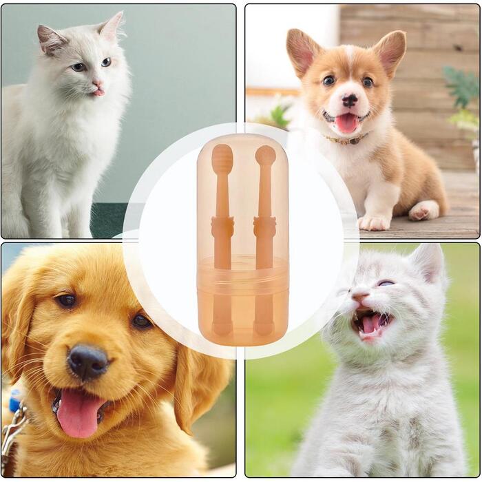 2pcs Set Multifunctional Pet Cat & Dog Silicone Flexible Toothbrush & Tongue Scraper