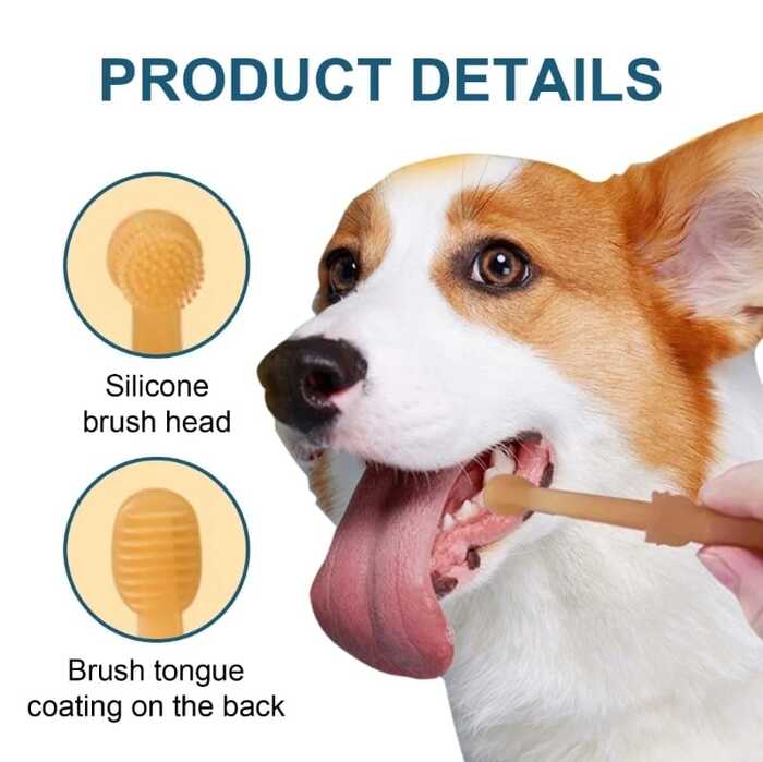 2pcs Set Multifunctional Pet Cat & Dog Silicone Flexible Toothbrush & Tongue Scraper