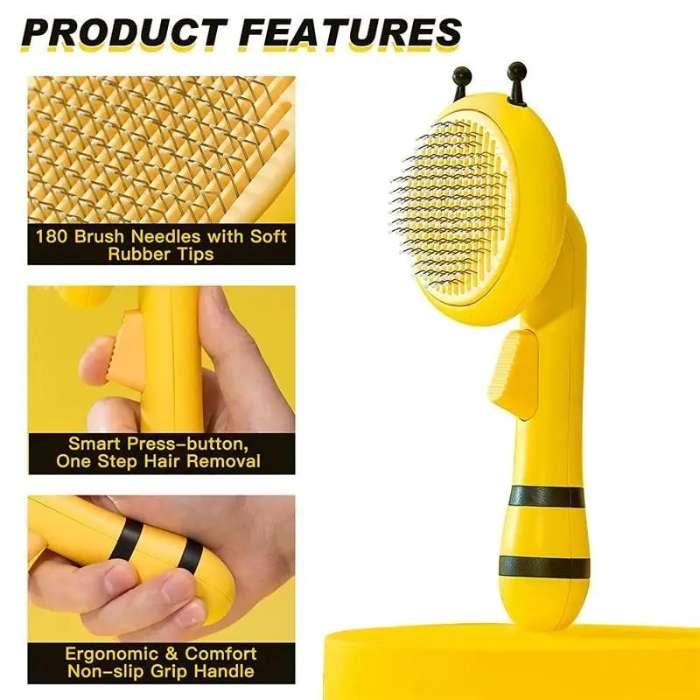 Bee Design Self Cleaning Pets Grooming Brush For Cats & Dogs