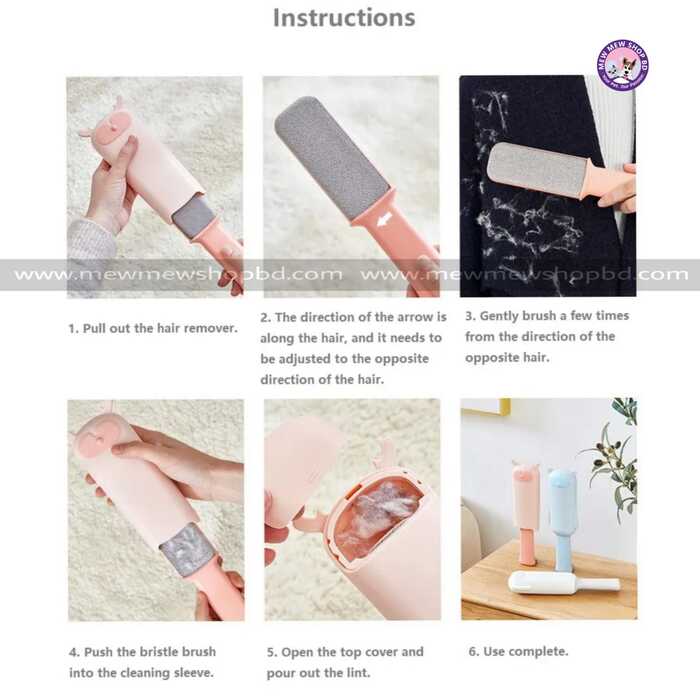 Cartoon Shape Pet Cat Portable Fur Remover Double Sided  Hair Removal Brush