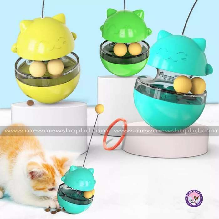 Cat Food Dispenser Tumbler Toy with Rolling Balls and Slow Feeder