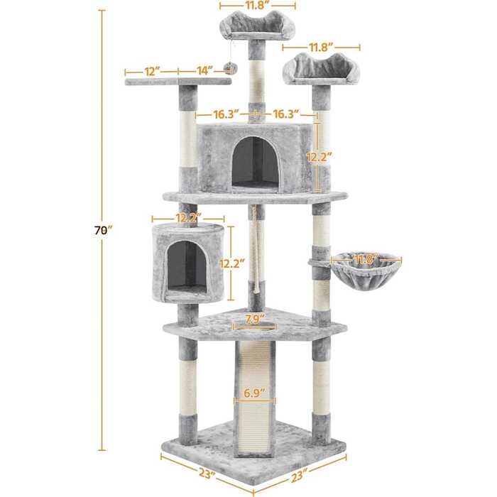 3Tier Large Cat Scratching Post/ Tree with Tow House & Hammock including Scratcher Pad for Pet Cat