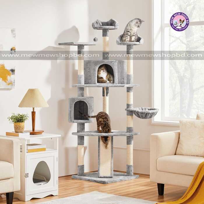 3Tier Large Cat Scratching Post/ Tree with Tow House & Hammock including Scratcher Pad for Pet Cat