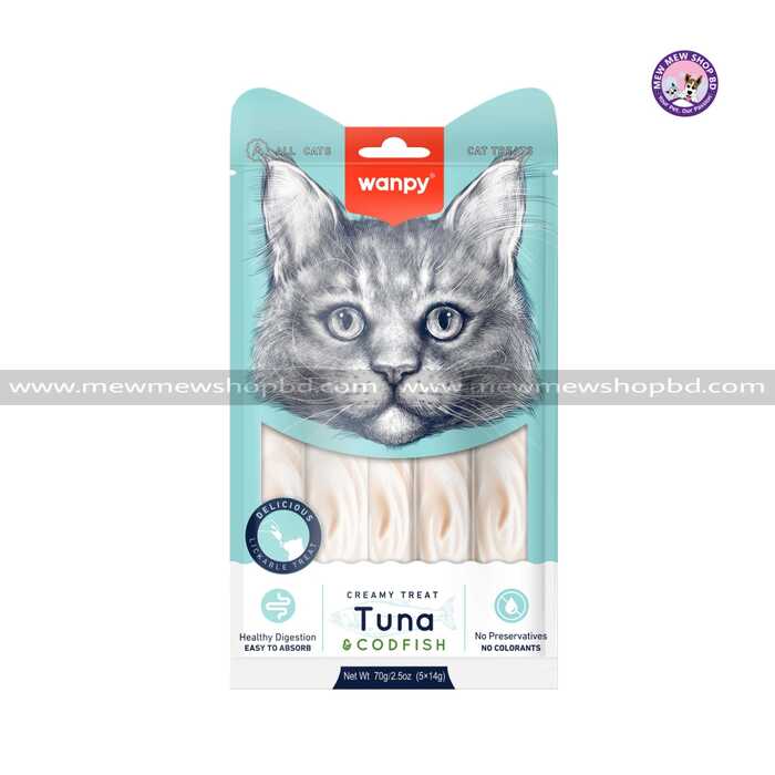 Wanpy Creamy Tuna & Codfish Treat for Cats, 70g (5pcs × 14g)