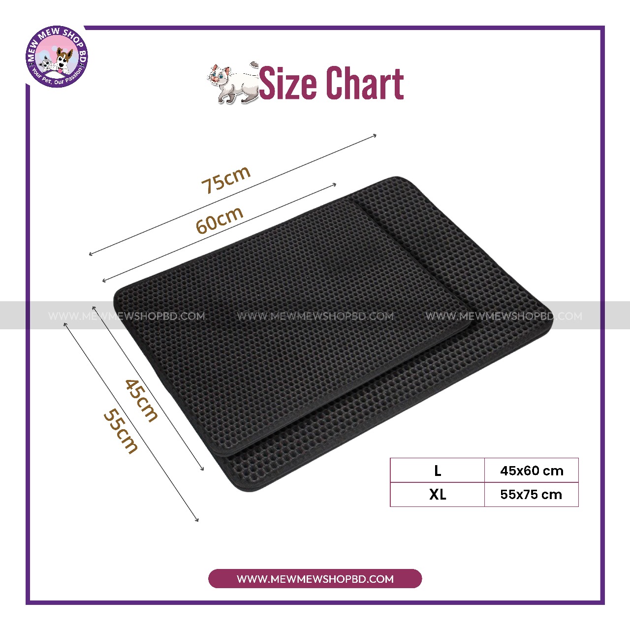 Waterproof Nonslip Double Layer Pet Litter Box Mat with Adhesive Tape