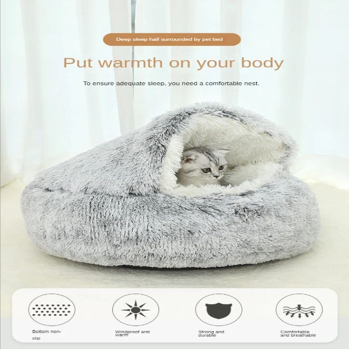 2 in1 Soft Plush Pet Bed House with Cover for Small Dogs & Cats