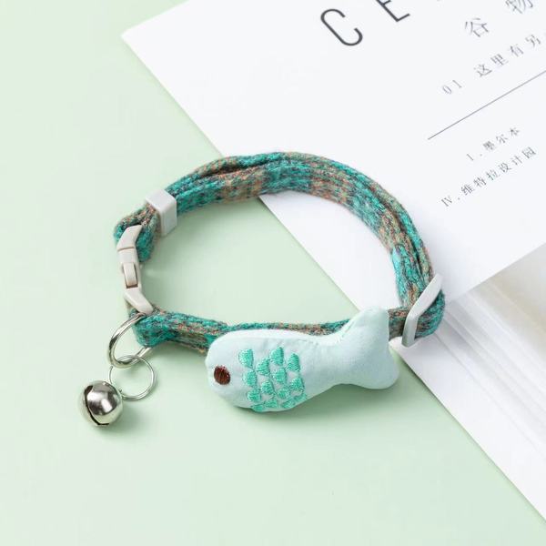 Premium Fish Design Cotton Embroidered Pet Cat Adjustable Collar
