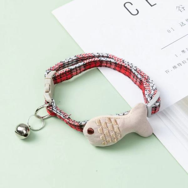 Premium Fish Design Cotton Embroidered Pet Cat Adjustable Collar