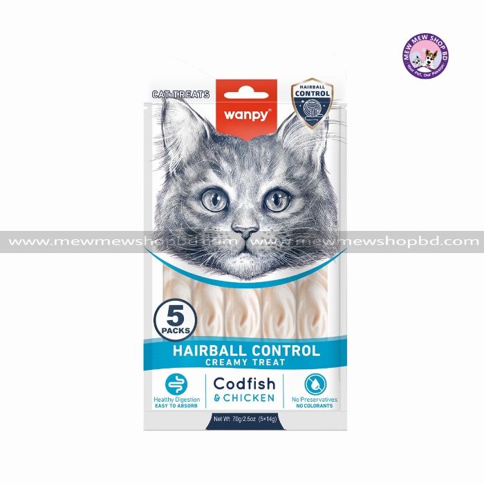 Wanpy Medicated Creamy Cat Treat Hairball Control Codfish & Chicken 70gm