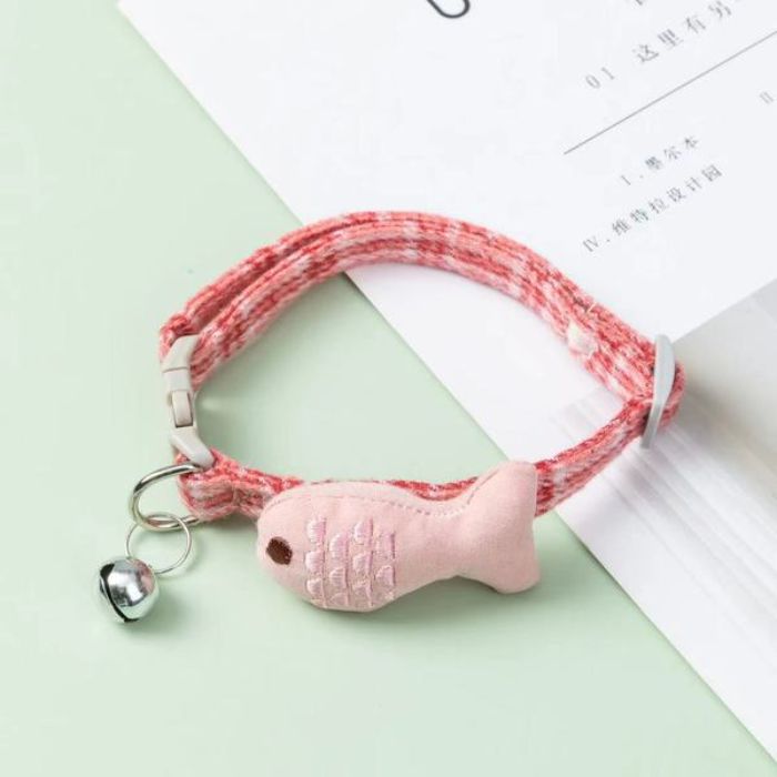 Premium Fish Design Cotton Embroidered Pet Cat Adjustable Collar