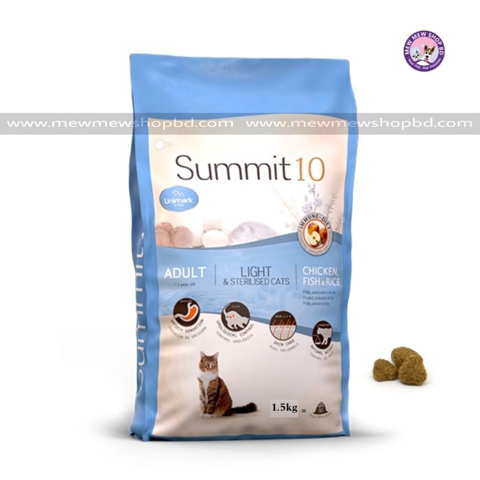 Summit 10  Light & Sterilised Adult Cat Food Chicken , Fish & Rice 1.5kg