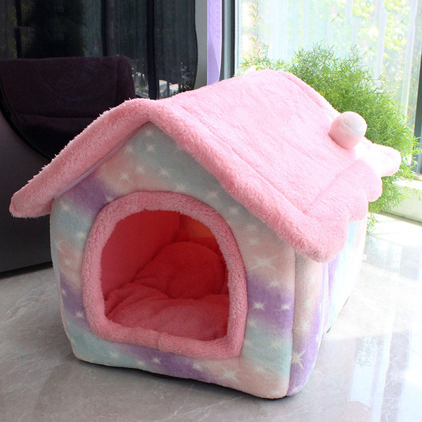 Tent shape Enclosed Warm House Plush Sleeping Bed for Pet Cat