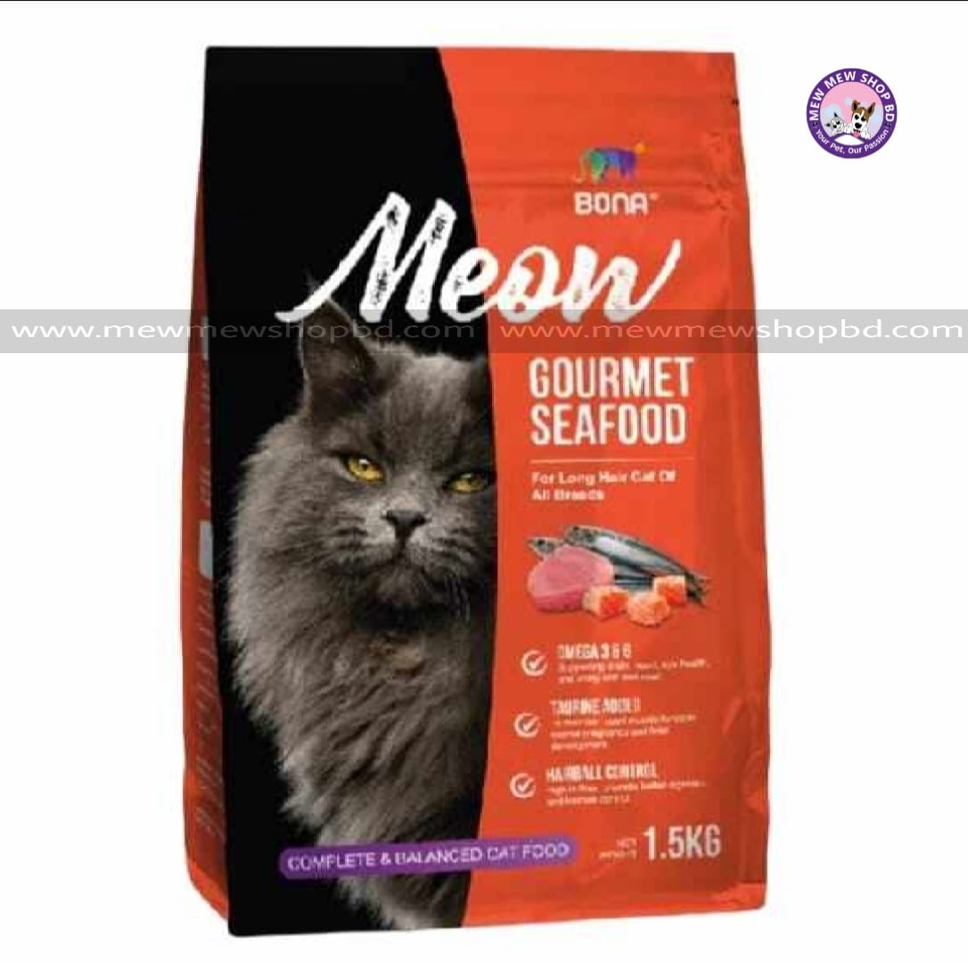 Bona Meow Dry Cat Food For Long Hair Cat Gourmet Seafood 1.5kg