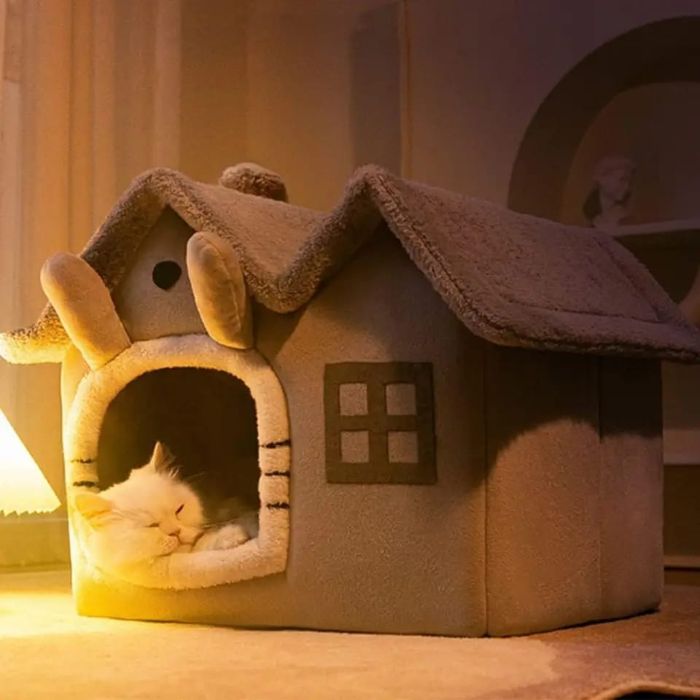 Foldable Double Roof Cat House Winter Comfort, Detachable & Washable  for Small Dogs & Cats