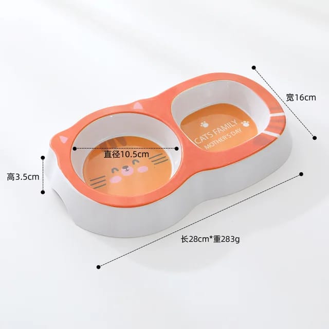Cartoon Printed Square Circle Melamine Pet Cat & Puppy Double Food Bowl