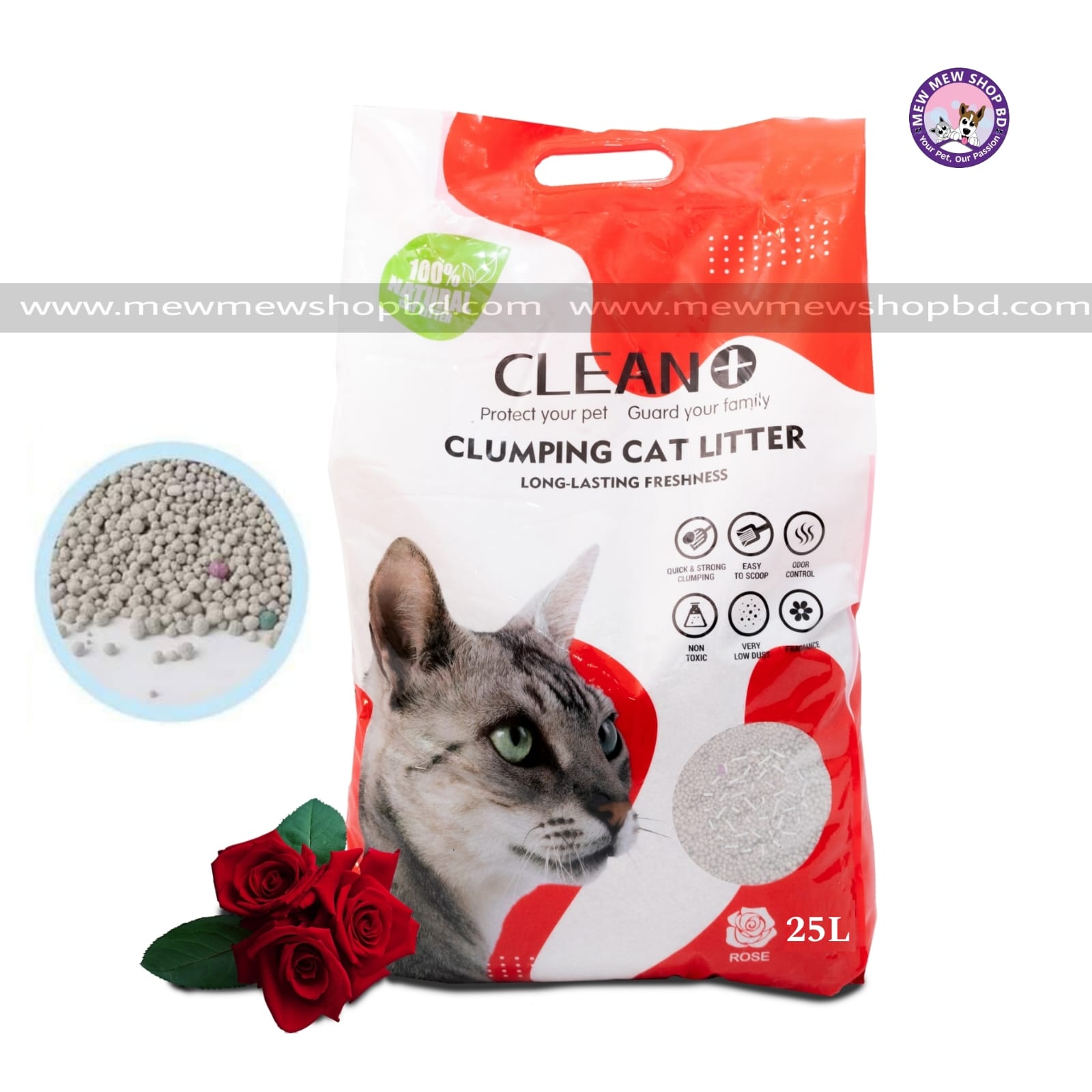 Clean Plus Clumping litter for Cats (Rose) 25L (Only for Outside Dhaka)
