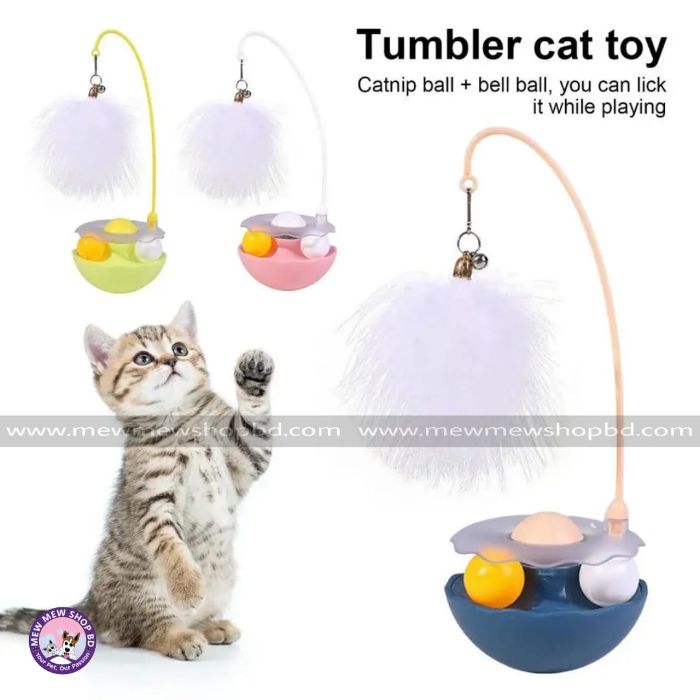360 Degree Rotating Cat Tumbler Toy with Bell, Feather & Catnip