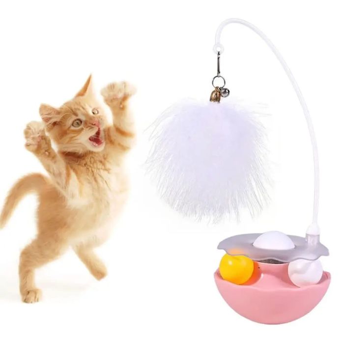 360 Degree Rotating Cat Tumbler Toy with Bell, Feather & Catnip
