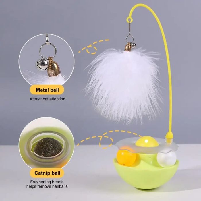 360 Degree Rotating Cat Tumbler Toy with Bell, Feather & Catnip
