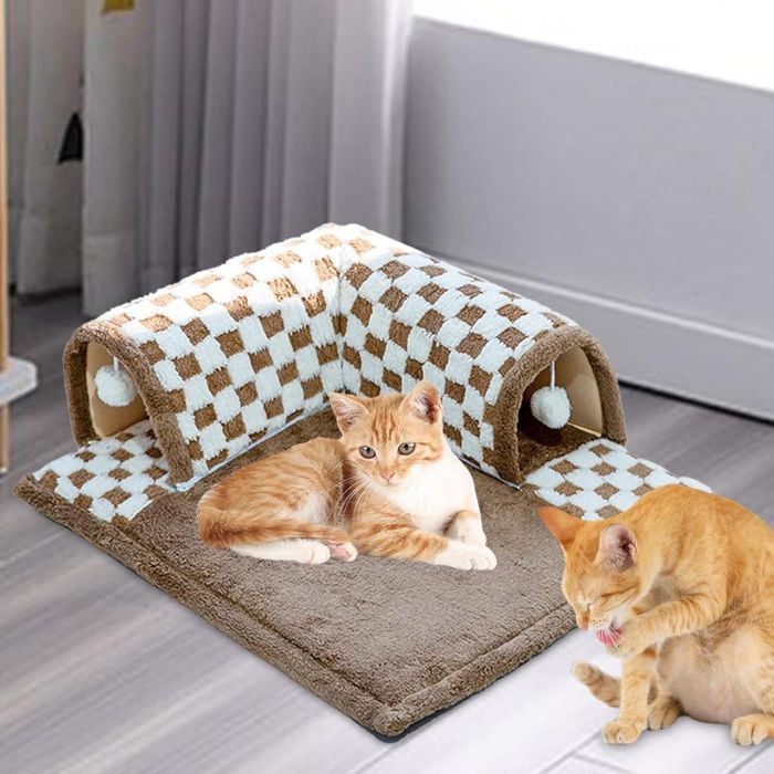 Multi purpose Pet Cat Tunnel 2 In 1 Extensible Tunnel Bed House for Cat with Hanging Plush Toy