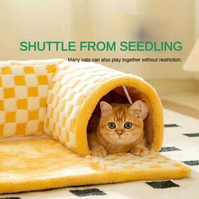 Multi purpose Pet Cat Tunnel 2 In 1 Extensible Tunnel Bed House for Cat with Hanging Plush Toy